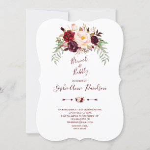 Elegant Burgundy Marsala Floral Brunch & Bubbly Invitation