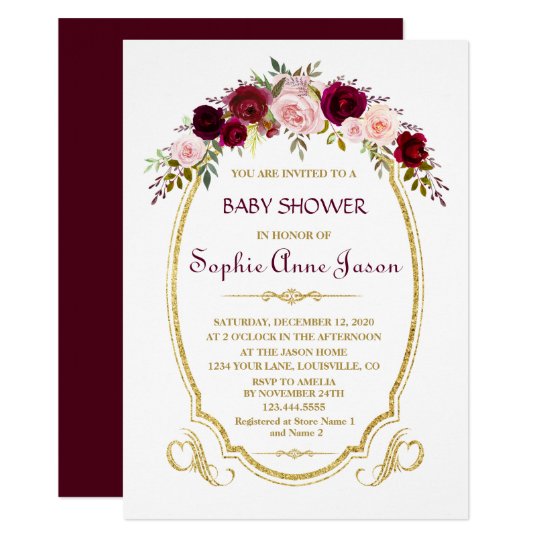 Elegant Burgundy Marsala Floral Fall Baby Shower Card