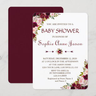 Elegant Burgundy Marsala Floral Fall Baby Shower Invitation
