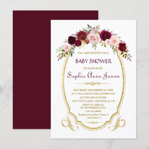 Elegant Burgundy Marsala Floral Fall Baby Shower Invitation