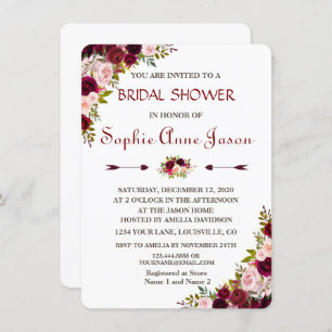 Elegant Burgundy Marsala Floral Fall Bridal Shower Invitation