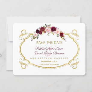 Elegant Burgundy Marsala Floral Fall Save The Date