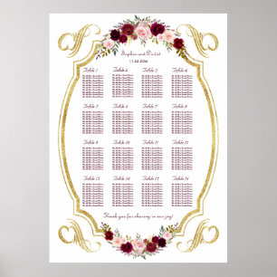 Elegant Burgundy Marsala Floral Fall Seating Chart