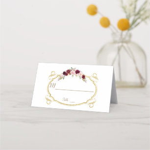 Elegant Burgundy Marsala Floral Fall Table Number Place Card