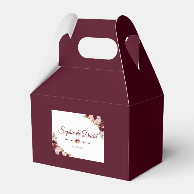 Elegant Burgundy Marsala Floral Fall Wedding Favour Box (Front Side)