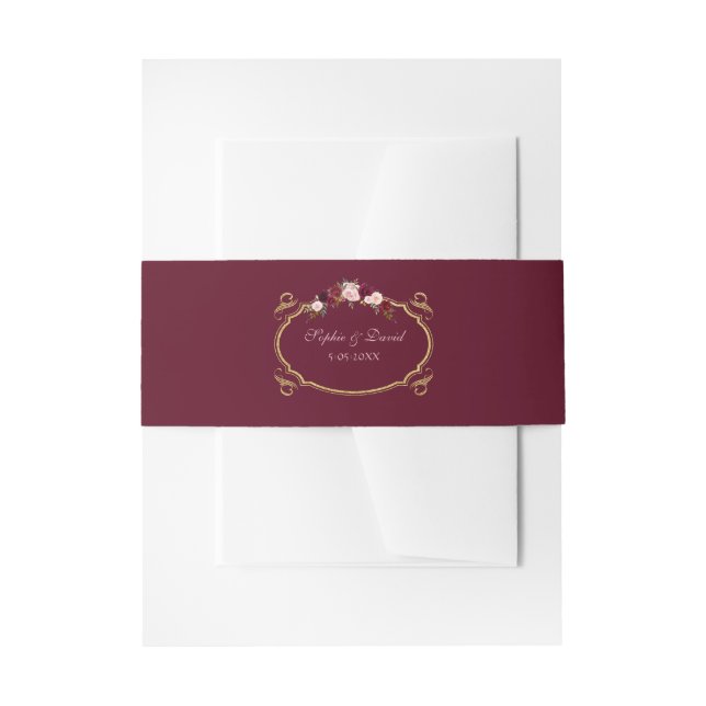 Elegant Burgundy Marsala Floral Fall Wedding Invitation Belly Band (Front Example)