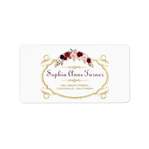 Elegant Burgundy Marsala Floral Fall Wedding Label
