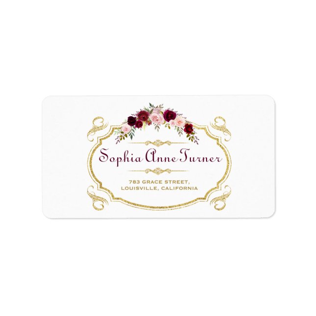 Elegant Burgundy Marsala Floral Fall Wedding Label (Front)