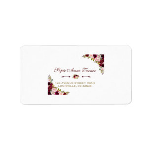 Elegant Burgundy Marsala Floral Fall Wedding Label