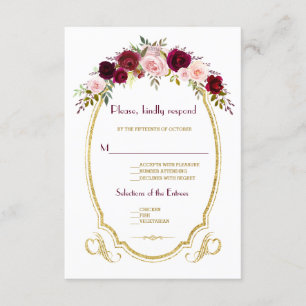 Elegant Burgundy Marsala Floral Fall Wedding RSVP
