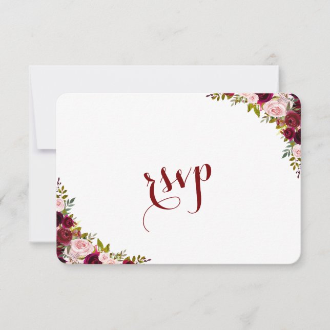 Elegant Burgundy Marsala Floral Fall Wedding RSVP (Front)