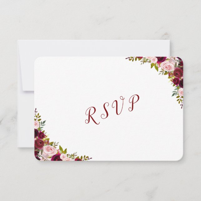 Elegant Burgundy Marsala Floral Fall Wedding RSVP (Front)