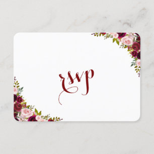Elegant Burgundy Marsala Floral Fall Wedding RSVP Card