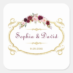 Elegant Burgundy Marsala Floral Fall Wedding Square Sticker