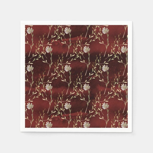 Elegant Burgundy Marsala Floral Party Paper Napkin (Front)