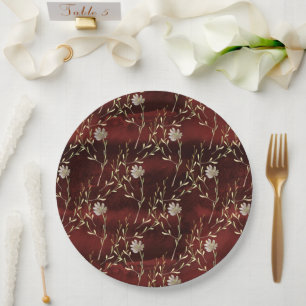 Elegant Burgundy Marsala Floral Party  Paper Plate
