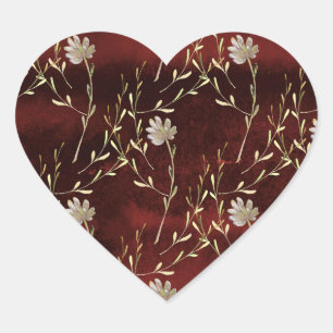 Elegant Burgundy Marsala Floral Wedding Heart Sticker