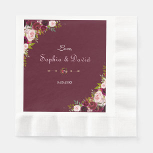 Elegant Burgundy Marsala Floral Wedding Napkin