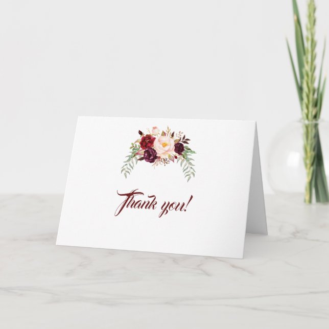Elegant Burgundy Marsala Floral Wedding Thank you (Front)