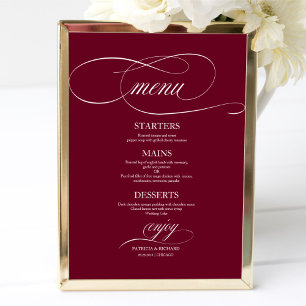 Elegant Burgundy Marsala Wedding Menu Sign