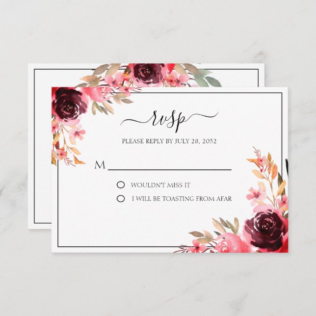 Elegant Burgundy Mauve RSVP Card (Front/Back)