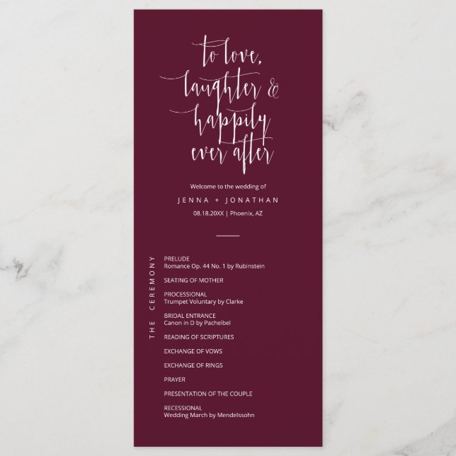 Elegant Burgundy Minimal QR Code Wedding Flat Programme (Front)