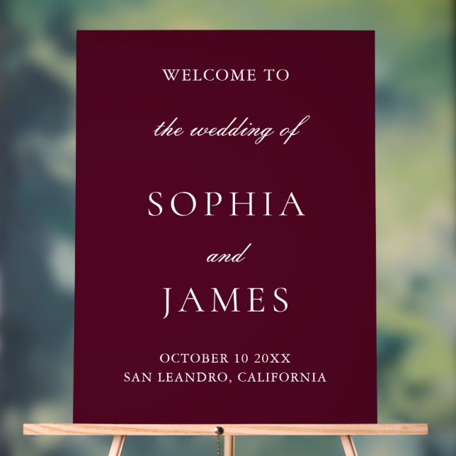 Elegant Burgundy Minimalist Wedding Acrylic Sign (Neutral)