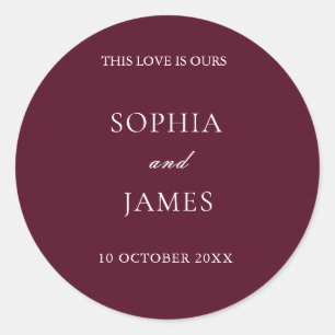 Elegant Burgundy Minimalist Wedding Classic Round Sticker