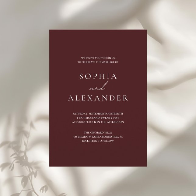Elegant Burgundy Minimalist Wedding Invitation (Creator Uploaded)
