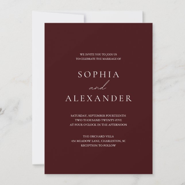 Elegant Burgundy Minimalist Wedding Invitation (Front)