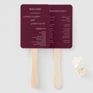 Elegant Burgundy Minimalist Wedding Programs Hand Fan