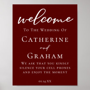 Elegant Burgundy Minimalist Welcome to Our Wedding Poster
