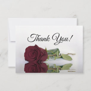 Elegant Burgundy Mirrored Rose Simple Wedding Thank You Card