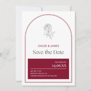 Elegant Burgundy Modern Arch Romantic Red Rose Save The Date