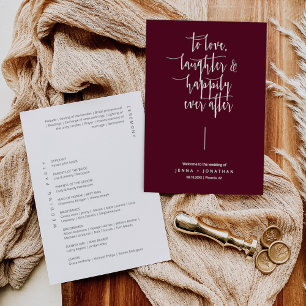 Elegant Burgundy Modern Minimalist Script Wedding Programme