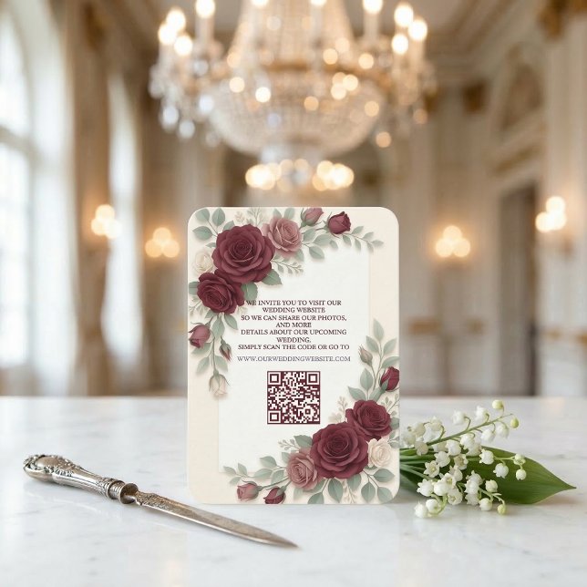 Elegant Burgundy  Modern QR Code Wedding Enclosure Card (Creator Uploaded)