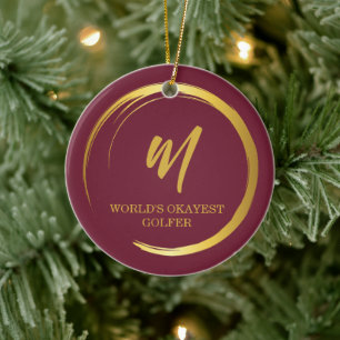 Elegant Burgundy Monogram Golf  Ceramic Tree Decoration