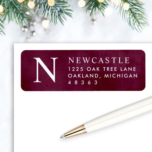 Elegant Burgundy Monogram Initial Return Address (Creator Uploaded)