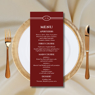 Elegant Burgundy Monogram Wedding Menu