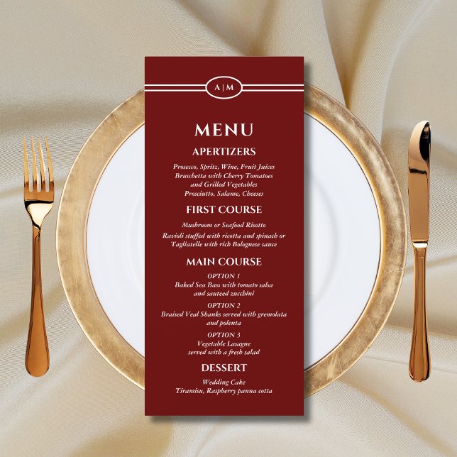 Elegant Burgundy Monogram Wedding Menu (Creator Uploaded)
