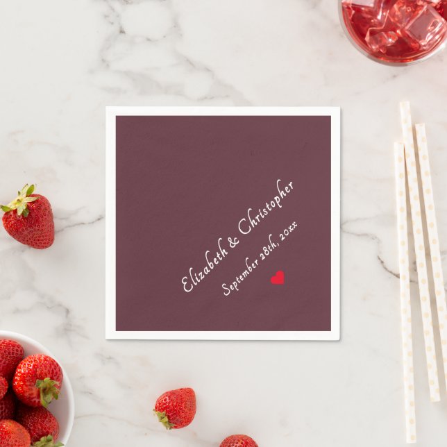 Elegant Burgundy Monogram Wedding Party Cocktail Napkin (Insitu)