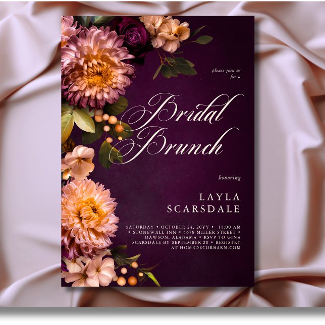 Elegant Burgundy Moody Floral Script Bridal Brunch Invitation (Elegant Burgundy Moody Floral Script Bridal Brunch Invitation)