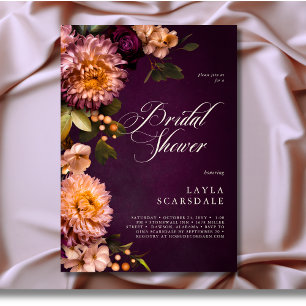 Elegant Burgundy Moody Floral Script Bridal Shower Invitation