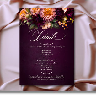 Elegant Burgundy Moody Floral Script Wedding Enclosure Card