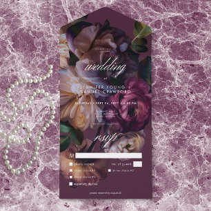 Elegant Burgundy Moody Floral Wedding Dinner All In One Invitation