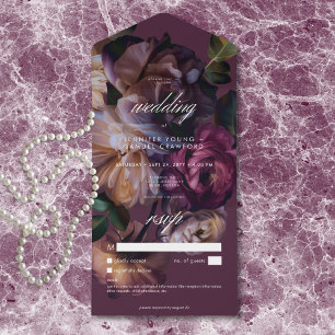Elegant Burgundy Moody Floral Wedding No Dinner All In One Invitation