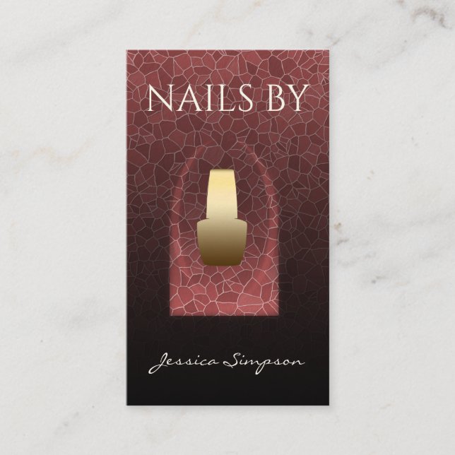 Elegant burgundy mosaic ellipse gold nail polish appointment card (Front)
