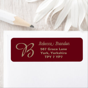 Elegant Burgundy Name Monogram Return Address 