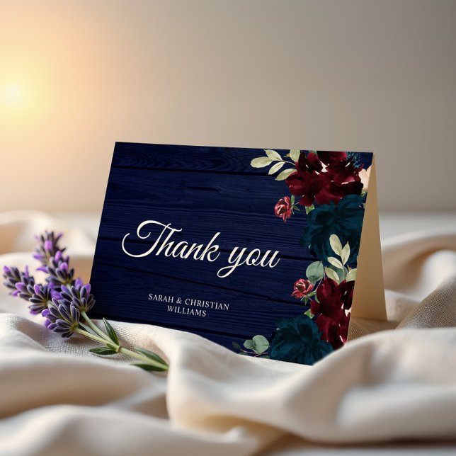 Elegant Burgundy & Navy Blue Flower Thank You Card (Creator Uploaded)