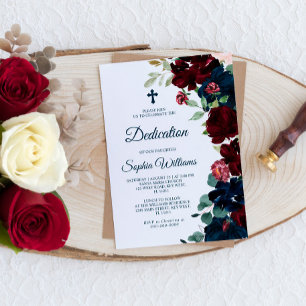 Elegant Burgundy & Navy Blue Flowers Dedication Invitation
